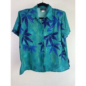 Caribou Short Sleeve Hawaiian Button Up Small Floral Shoulder Pads